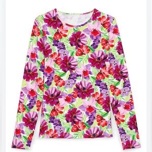 Lands’ End Long Sleeve Floral Rash Guard UPF 50 Swim Tee Top Shirt XS